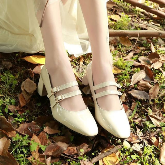 Jane Strap Mary Double Chunky Heel Shoes