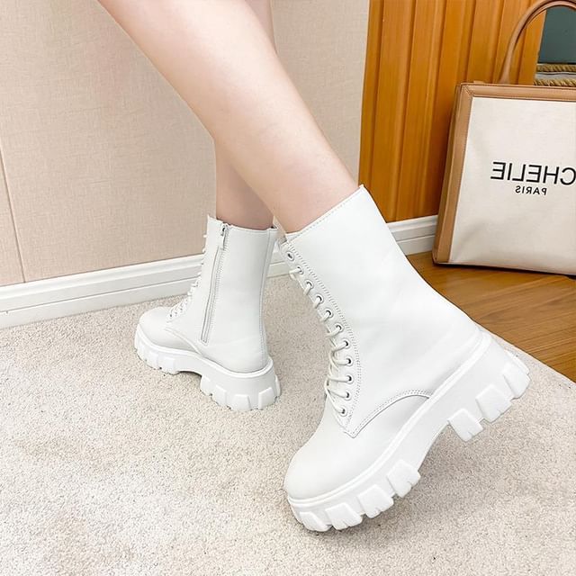 Heel Platform Lace-Up Short Boots Chunky