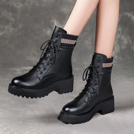 Platform Chunky Heel Short Boots Lace-Up