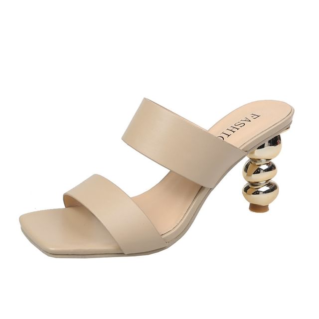 Square-Toe Chunky Slide Sandals Heel