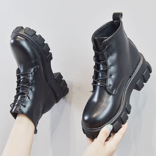 Chunky Boots Platform Heel Short Lace-Up