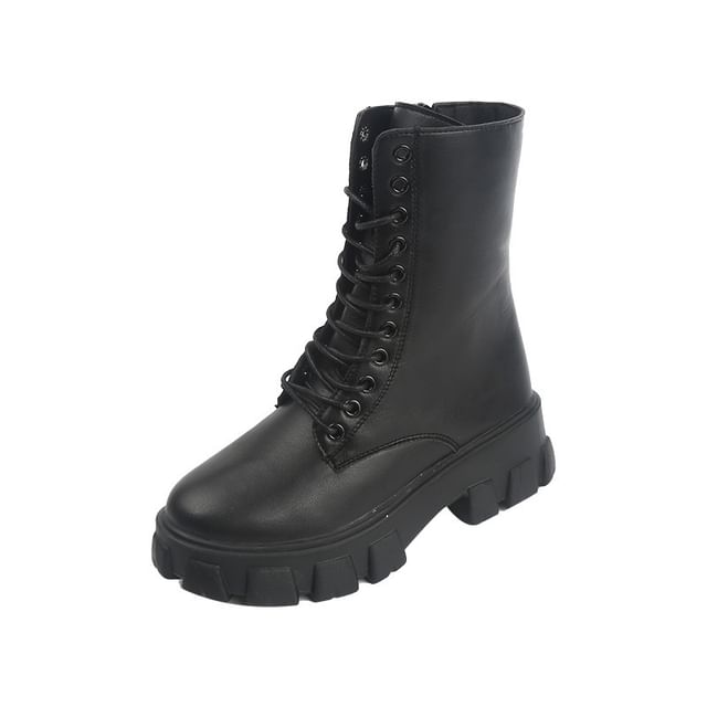 Heel Platform Lace-Up Short Boots Chunky