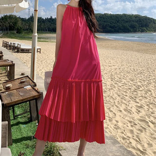 Plain Dress Tiered Midi Sleeveless