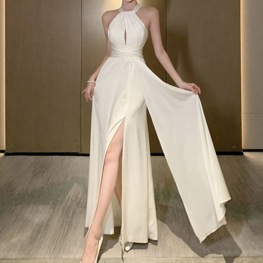 Plain Cutout Maxi Dress Sleeveless A-Line