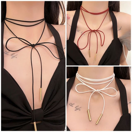 String Bow Necklace Layered