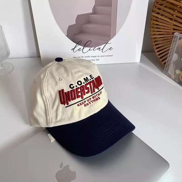 Lettering Embroidered Baseball Color Cap Panel