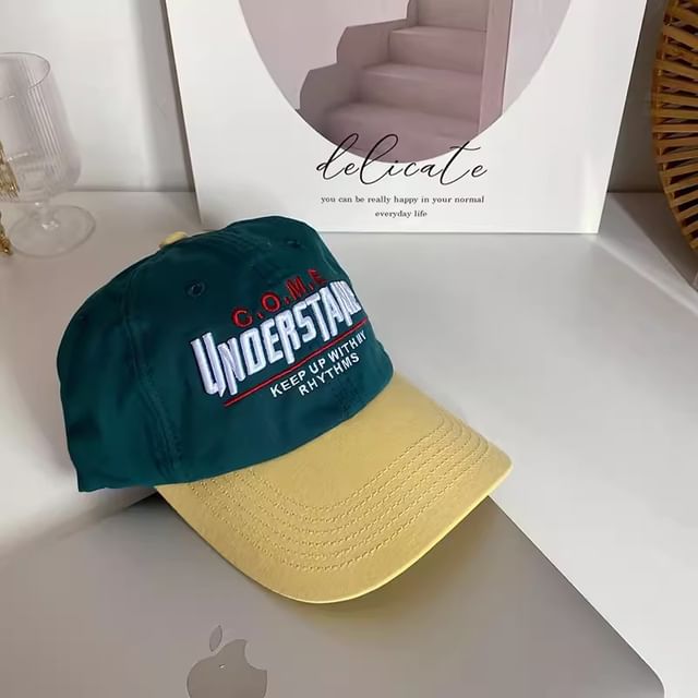 Lettering Embroidered Baseball Color Cap Panel