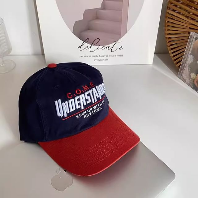 Lettering Embroidered Baseball Color Cap Panel