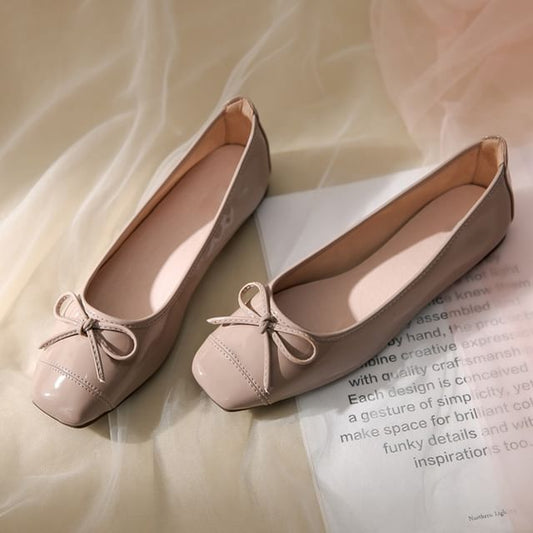 Bow Leather Faux Flats
