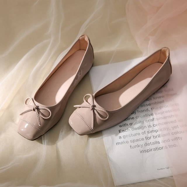 Bow Leather Faux Flats