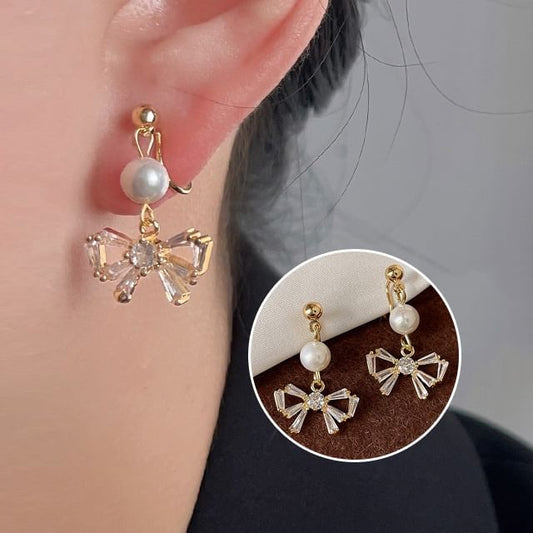 Drop Faux Bow Rhinestone Alloy Pearl Earring