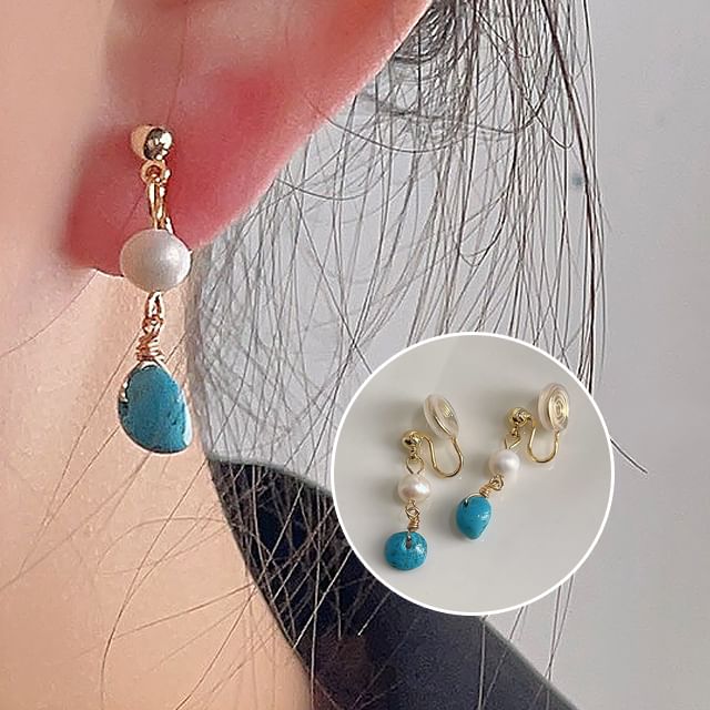 Turquoise Alloy Freshwater Drop Pearl Earring