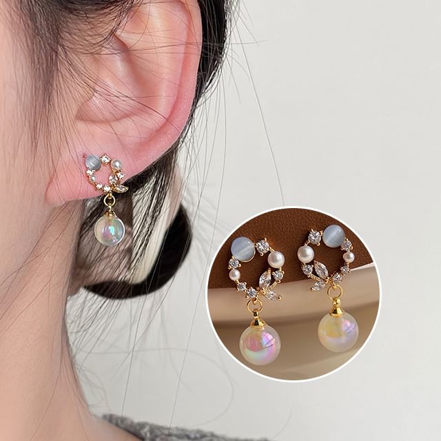 Rhinestone Drop Faux Earring Pearl Alloy