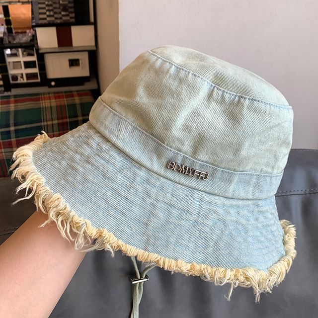 Lettering Bucket Denim Fringed Hat