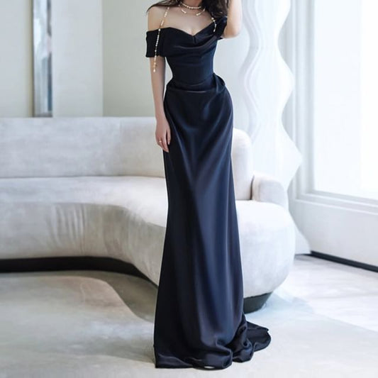 Gown Sheath Off-Shoulder Evening Plain