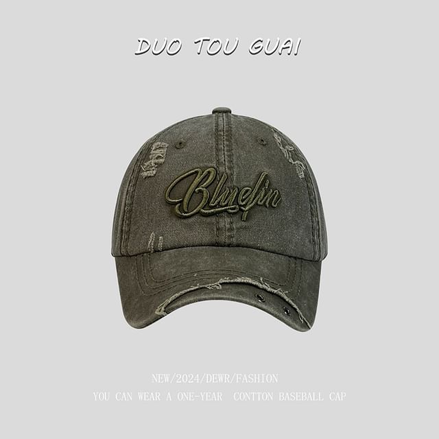 Cap Distressed Letter Baseball Embroidered