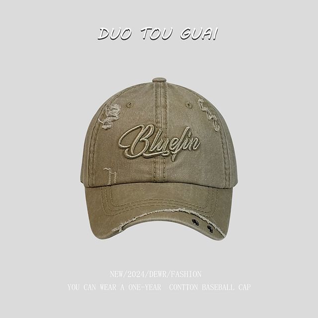 Cap Distressed Letter Baseball Embroidered