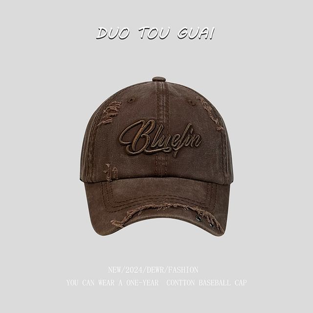 Cap Distressed Letter Baseball Embroidered