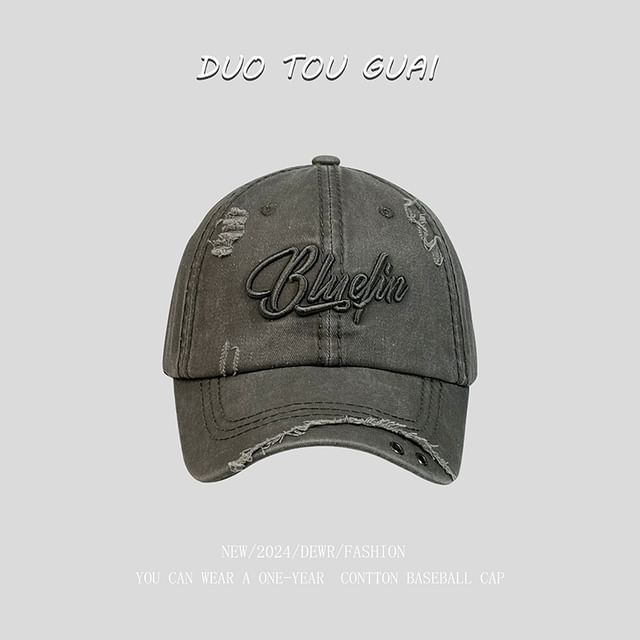 Cap Distressed Letter Baseball Embroidered