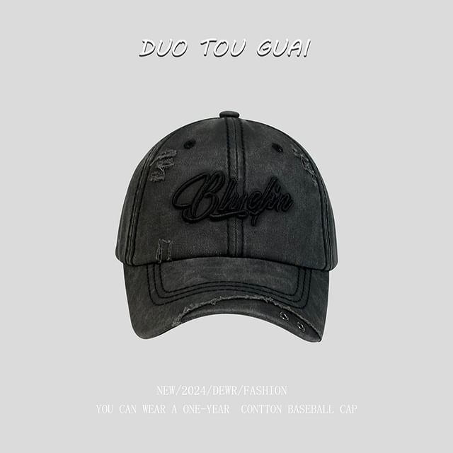 Cap Distressed Letter Baseball Embroidered