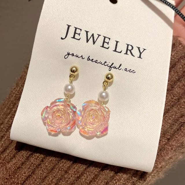 Faux Earring Pearl Alloy Floral Dangle