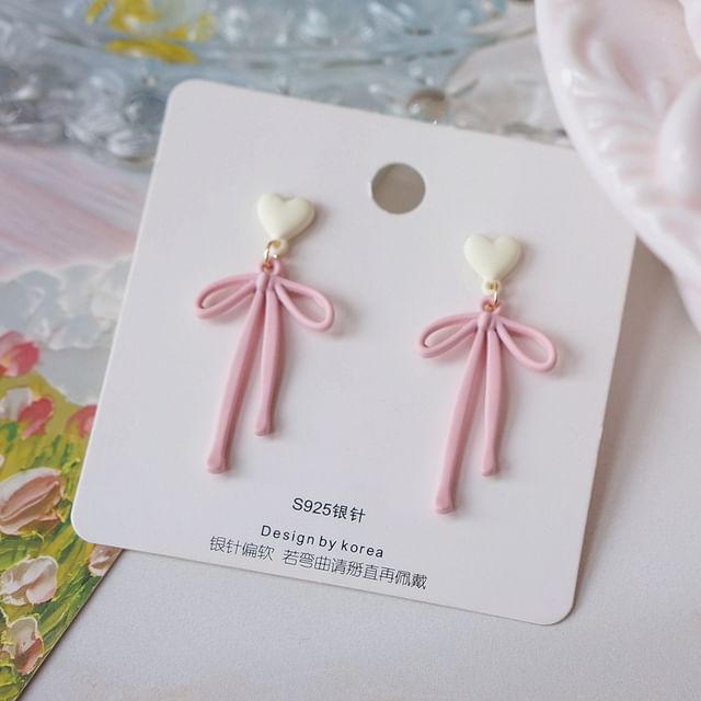 Earring Bow Heart Drop Alloy