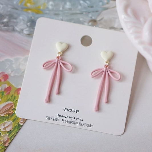 Earring Bow Heart Drop Alloy