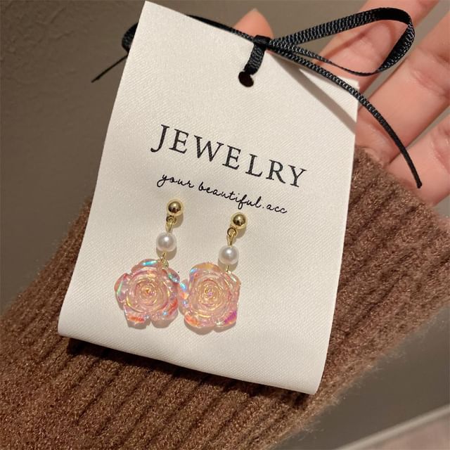 Faux Earring Pearl Alloy Floral Dangle