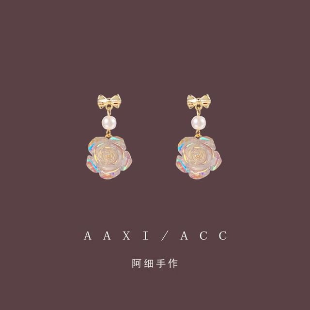 Faux Earring Pearl Alloy Floral Dangle