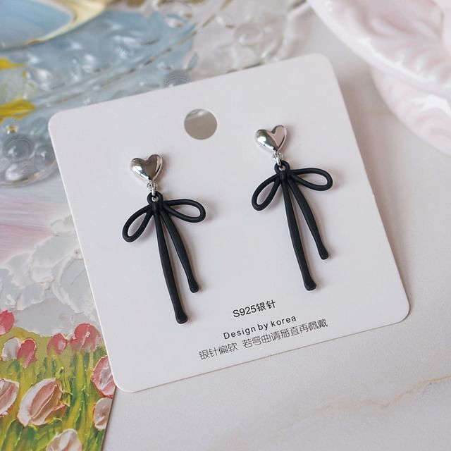 Earring Bow Heart Drop Alloy