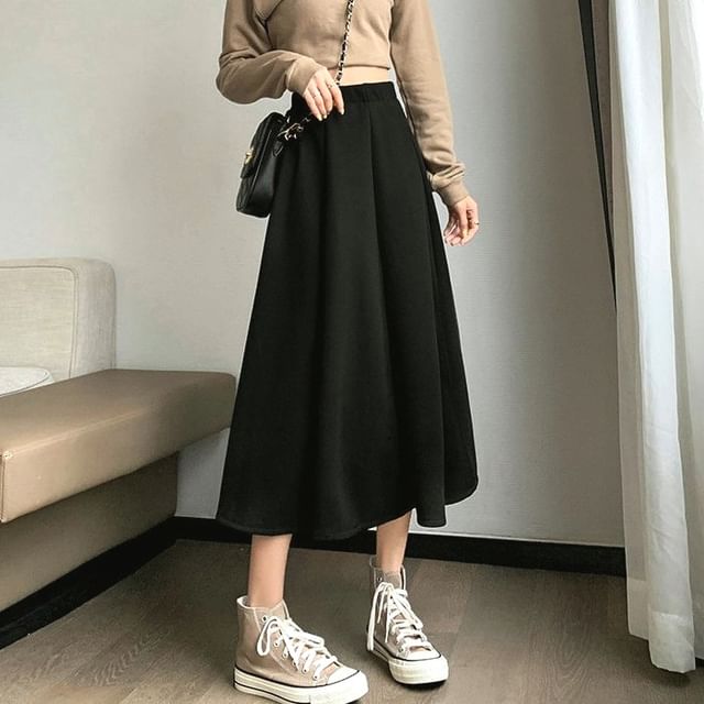 High A-Line Skirt Midi Waist Plain