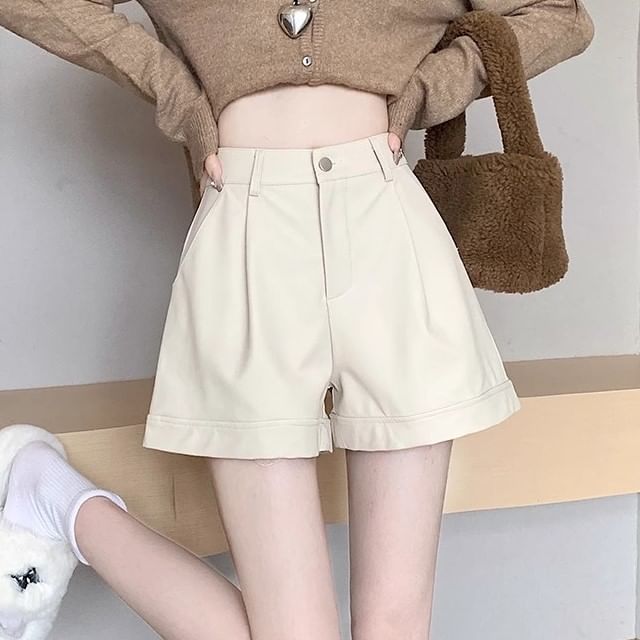 High Shorts Faux Plain Waist Leather