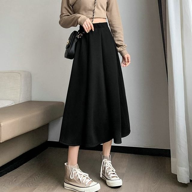 High A-Line Skirt Midi Waist Plain