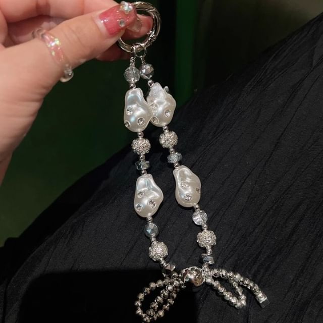 Irregular Strap Pearl Phone Rhinestone Faux