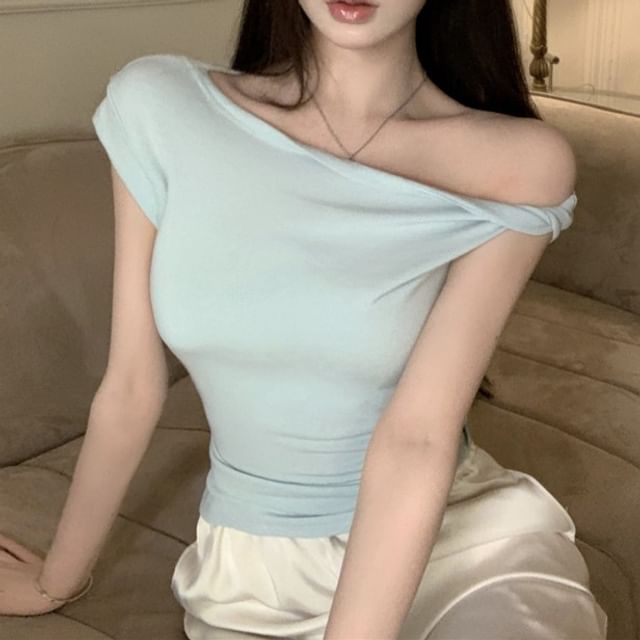 Plain Cap-Sleeve Shoulder Cold T-Shirt