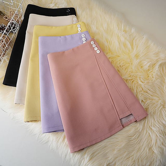 Mini Waist Skirt High Plain A-Line Button Panel