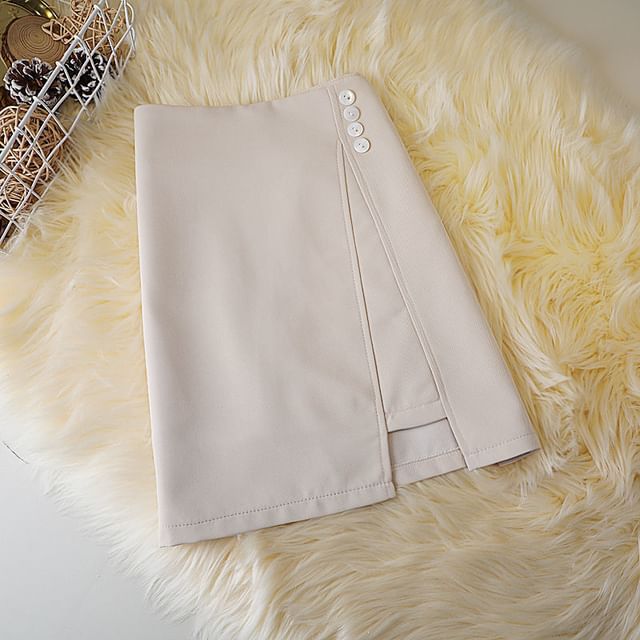 Mini Waist Skirt High Plain A-Line Button Panel