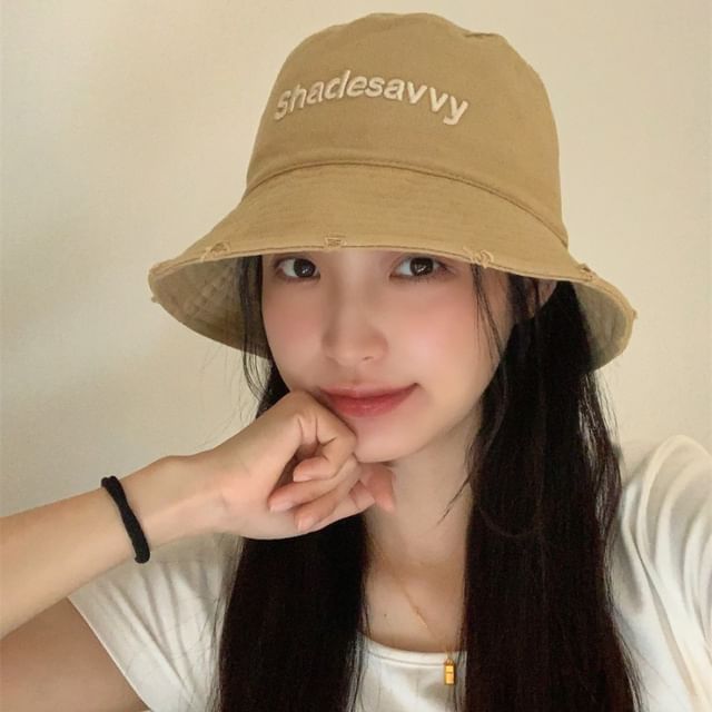 Bucket Lettering Hat Distressed Embroidered