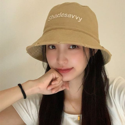 Bucket Lettering Hat Distressed Embroidered