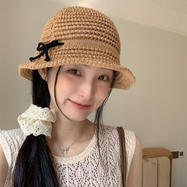 Woven Accent Hat Bucket Bow