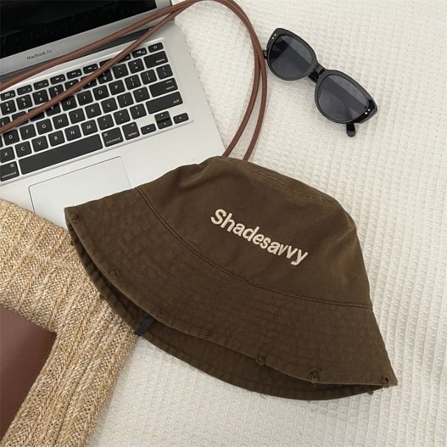 Bucket Lettering Hat Distressed Embroidered