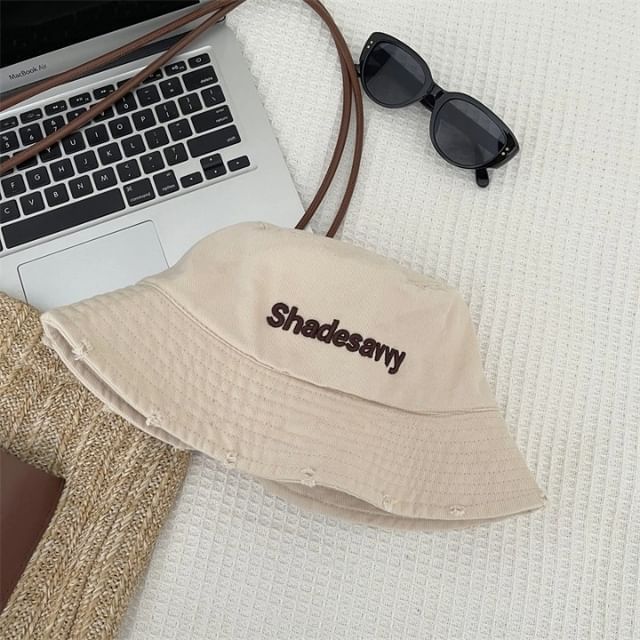 Bucket Lettering Hat Distressed Embroidered
