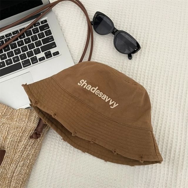 Bucket Lettering Hat Distressed Embroidered