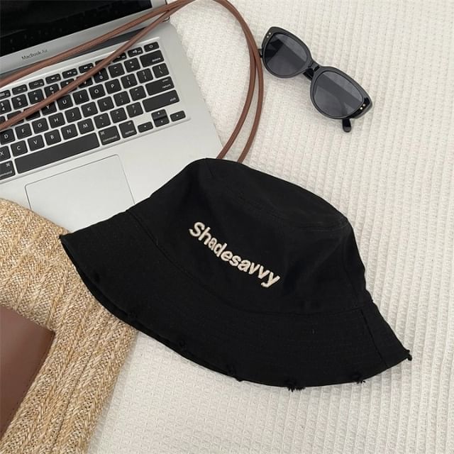Bucket Lettering Hat Distressed Embroidered
