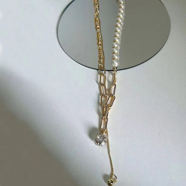 Pearl Rhinestone Chain Faux Necklace