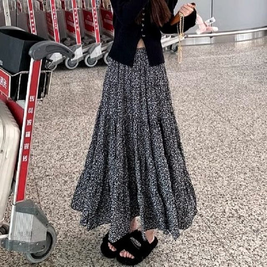 Elastic A-Line Floral Midi Waist Skirt