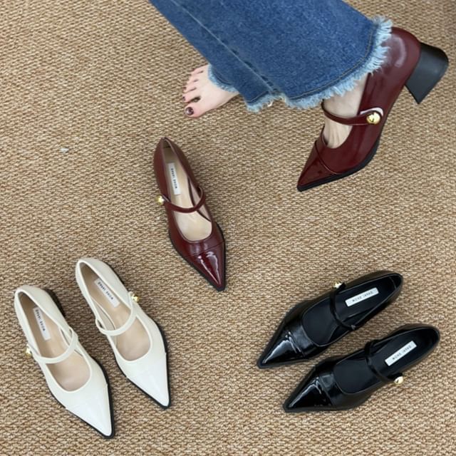 Shoes Chunky Heel Jane Pointed Toe Mary