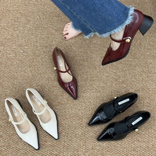 Shoes Chunky Heel Jane Pointed Toe Mary