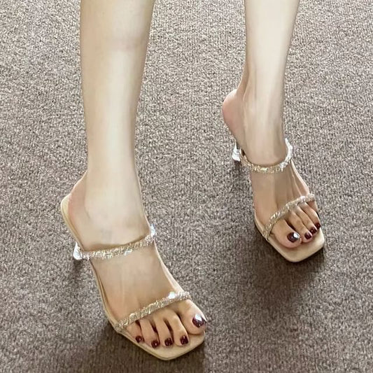 High Sandals Heel Rhinestone Slide