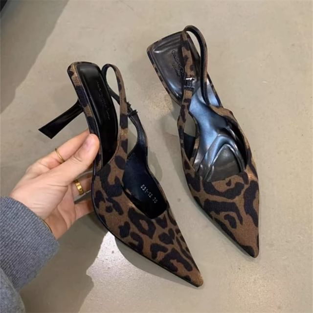 Toe Sandals Print Pointed High Leopard Heel Slingback